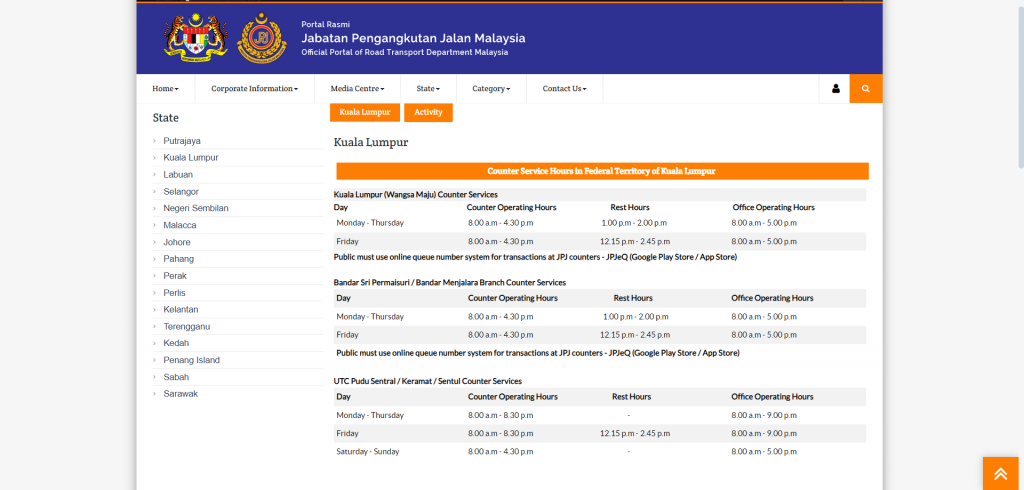 JPJ office or UTC Centre