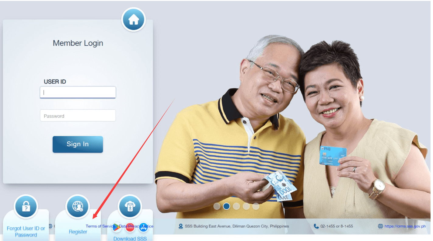 register on official website of SSS