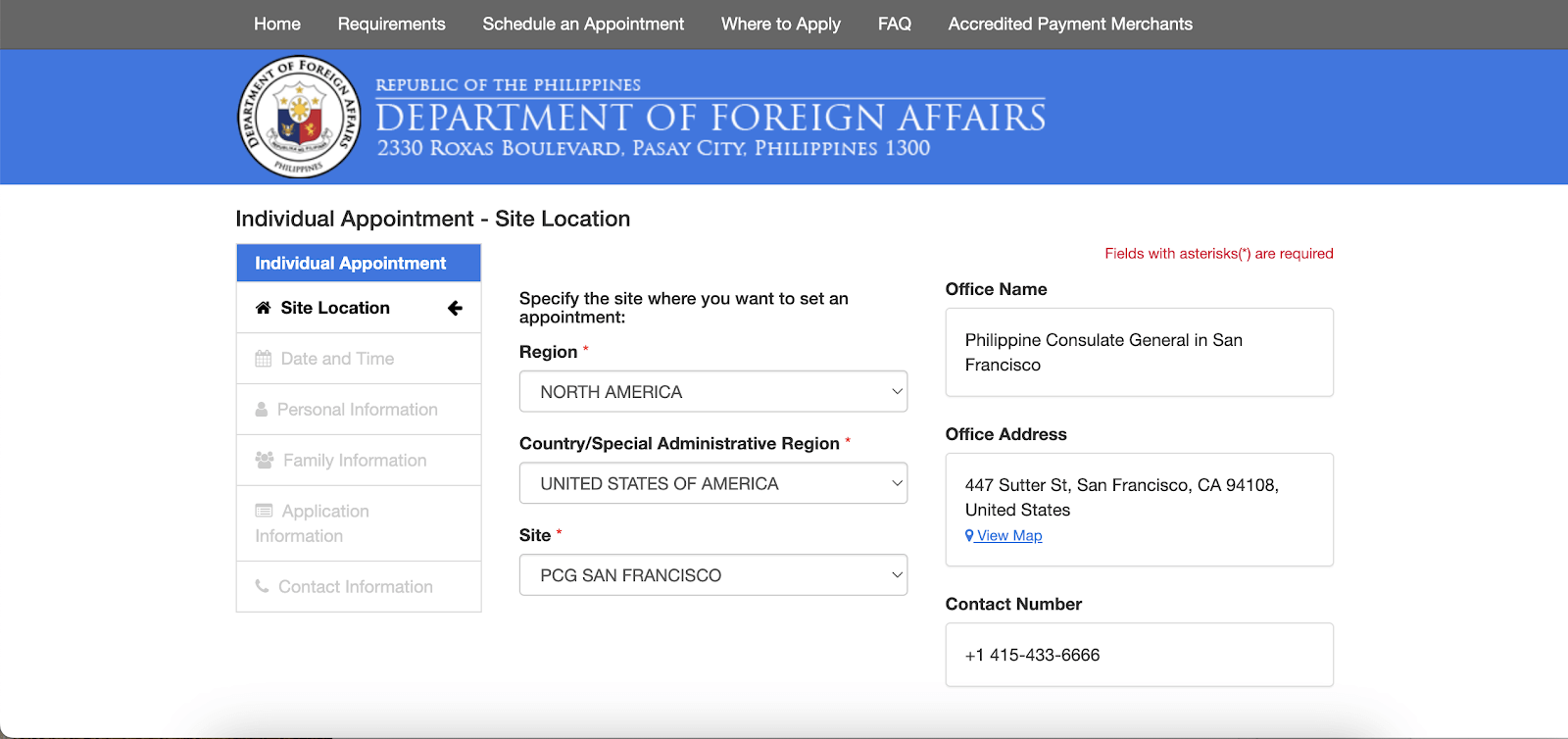 Select a site in your residence and a date and time