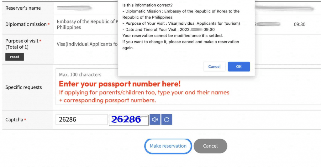 Enter your name or family's name with the passport number