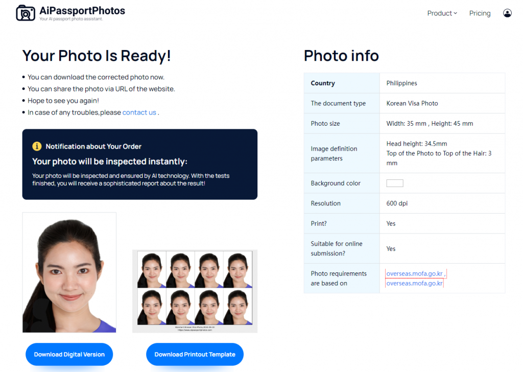 Making Korean Visa Photos online