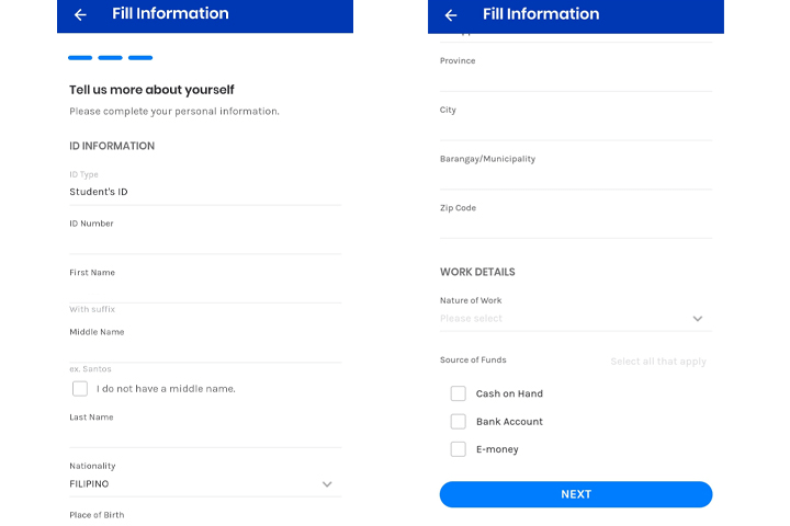 fill information for gcash account verification