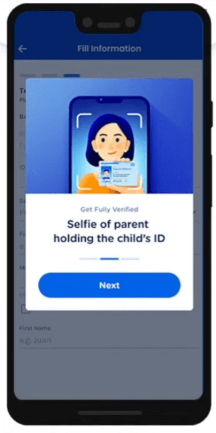 Take a selfie of the parent with the minor's ID.