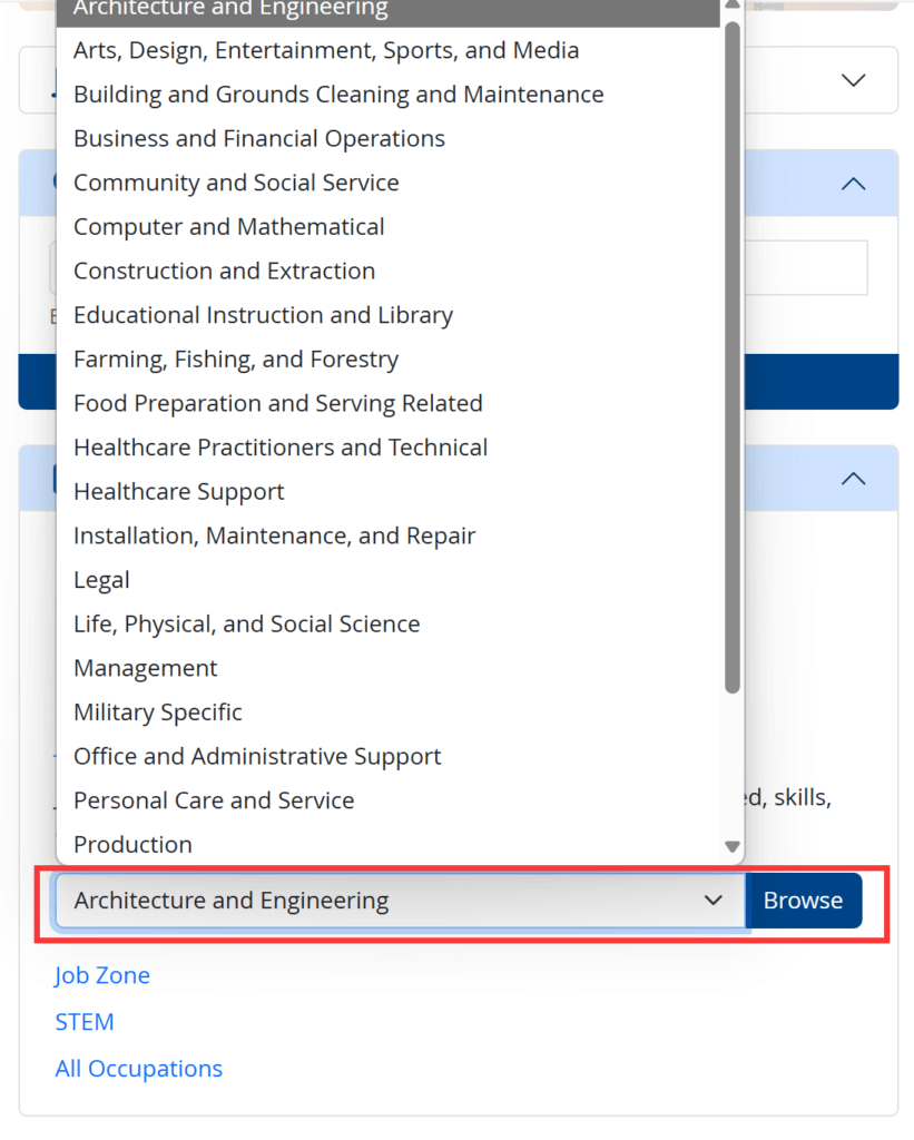 Choose your occupation from the drop-down list