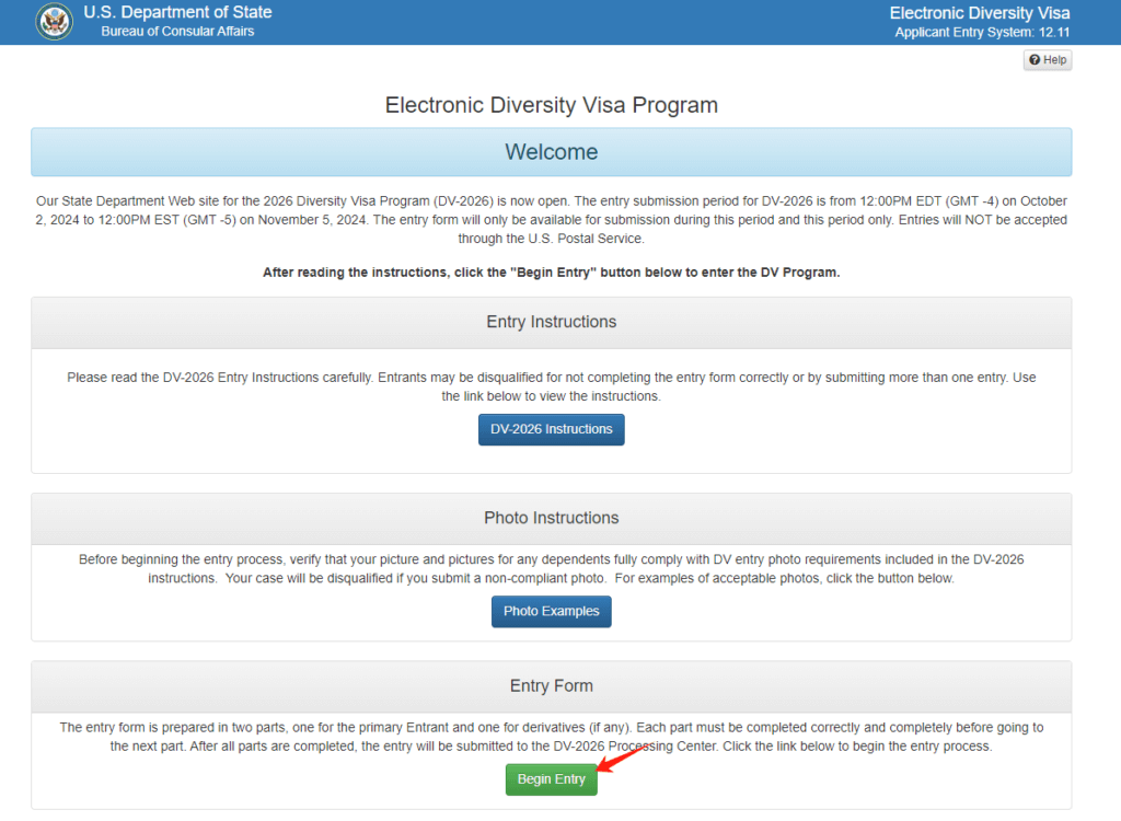 Electronic Diversity Visa (E-DV) website