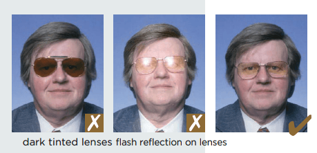 avoid wearing glasses in visa photo