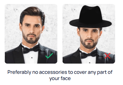 no headwear in visa photo