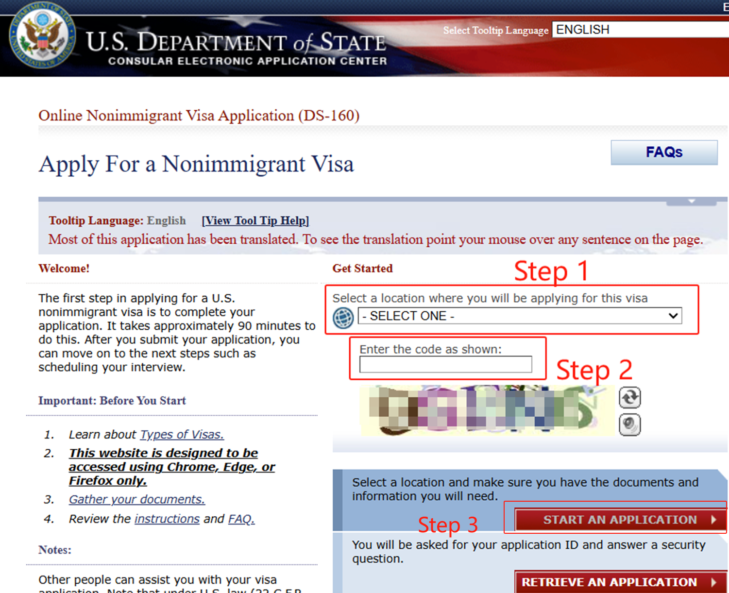 Visit the Department of State and choose your home country