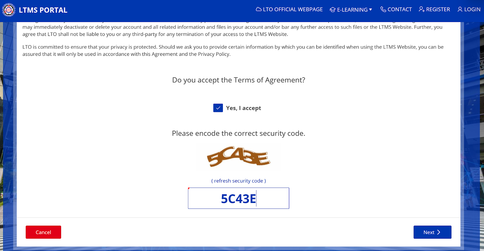 Terms of Agreement on LTMS portal