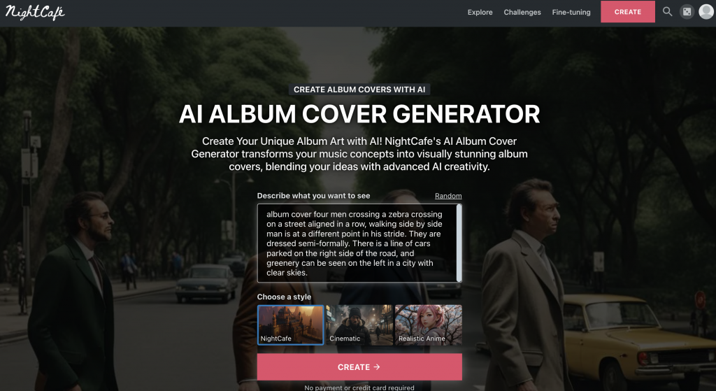 NightCafe Studio ai album cover generator