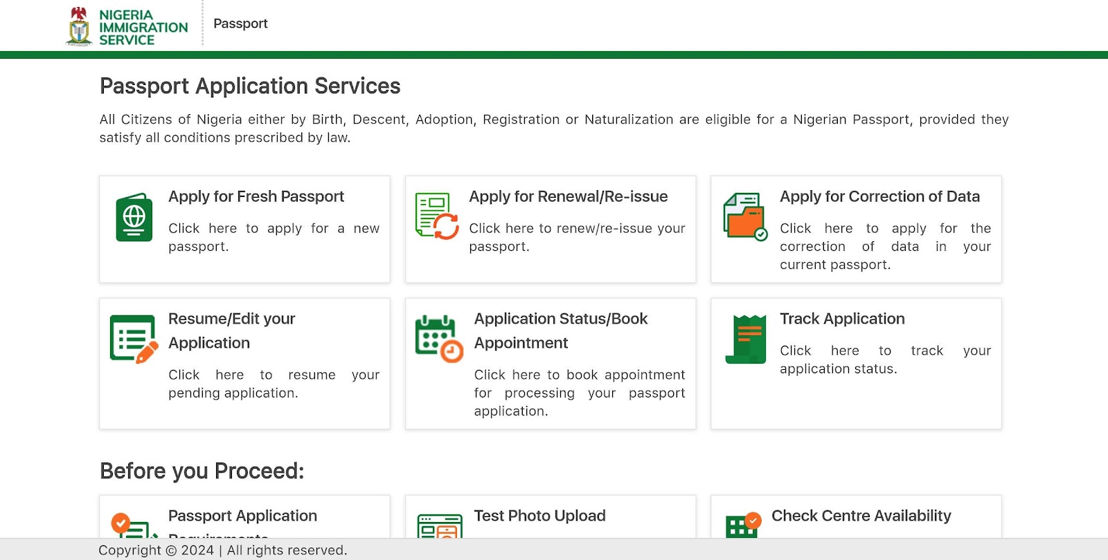 log in on Nigerian Immigration Service website