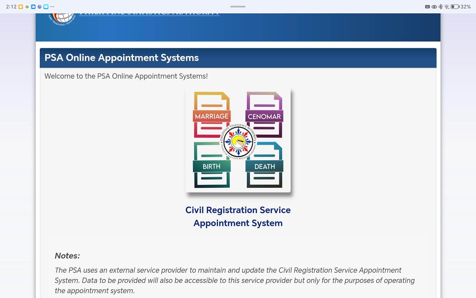 civil registration service appointment system