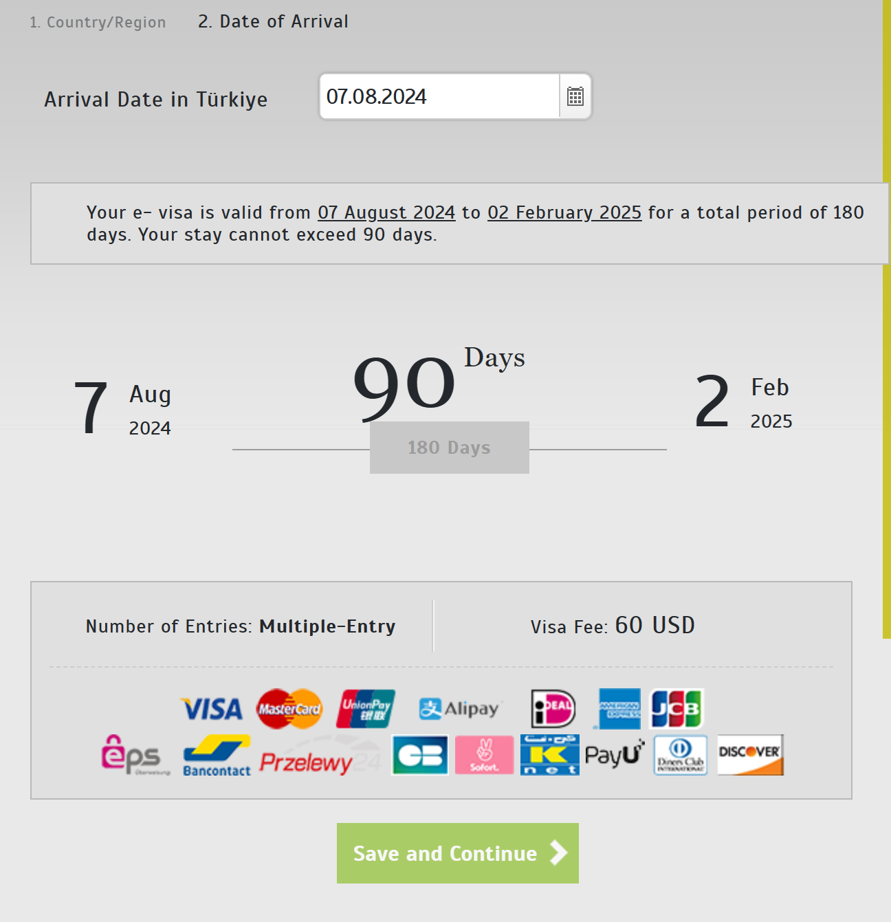 choose a date of arrival to Turkey