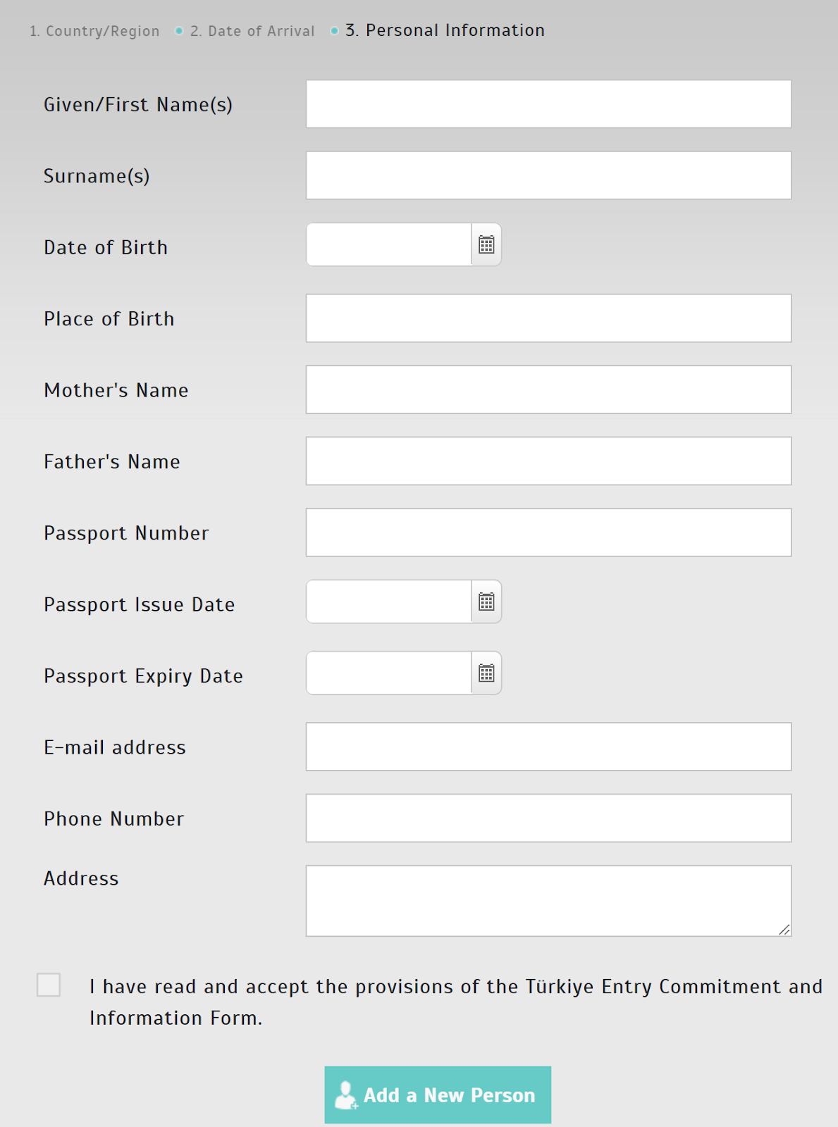 fill out personal information when applying Turkey visa