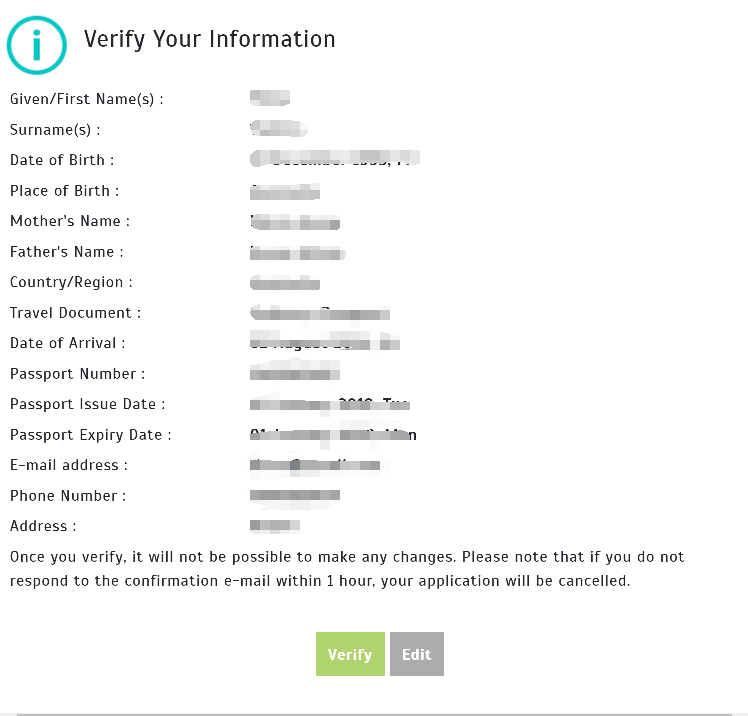 verify information when applying Turkey visa