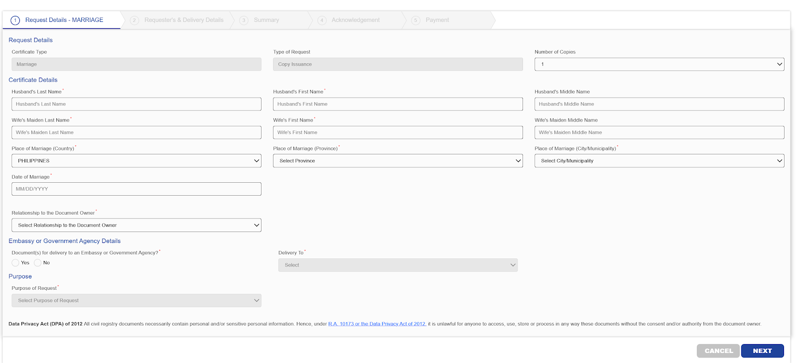 Fill in the required fields with an asterisk