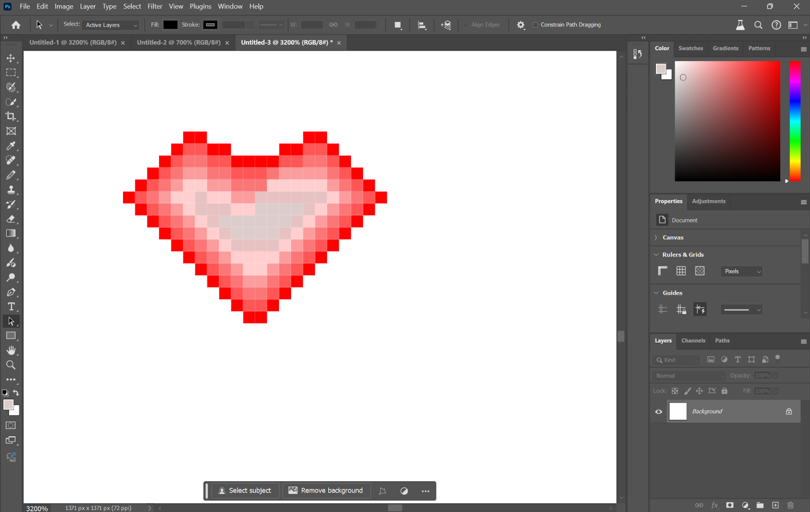 Guides, Grid & Slices and change "Gridline Every" to 1 pixel and "Subdivisions" to 1