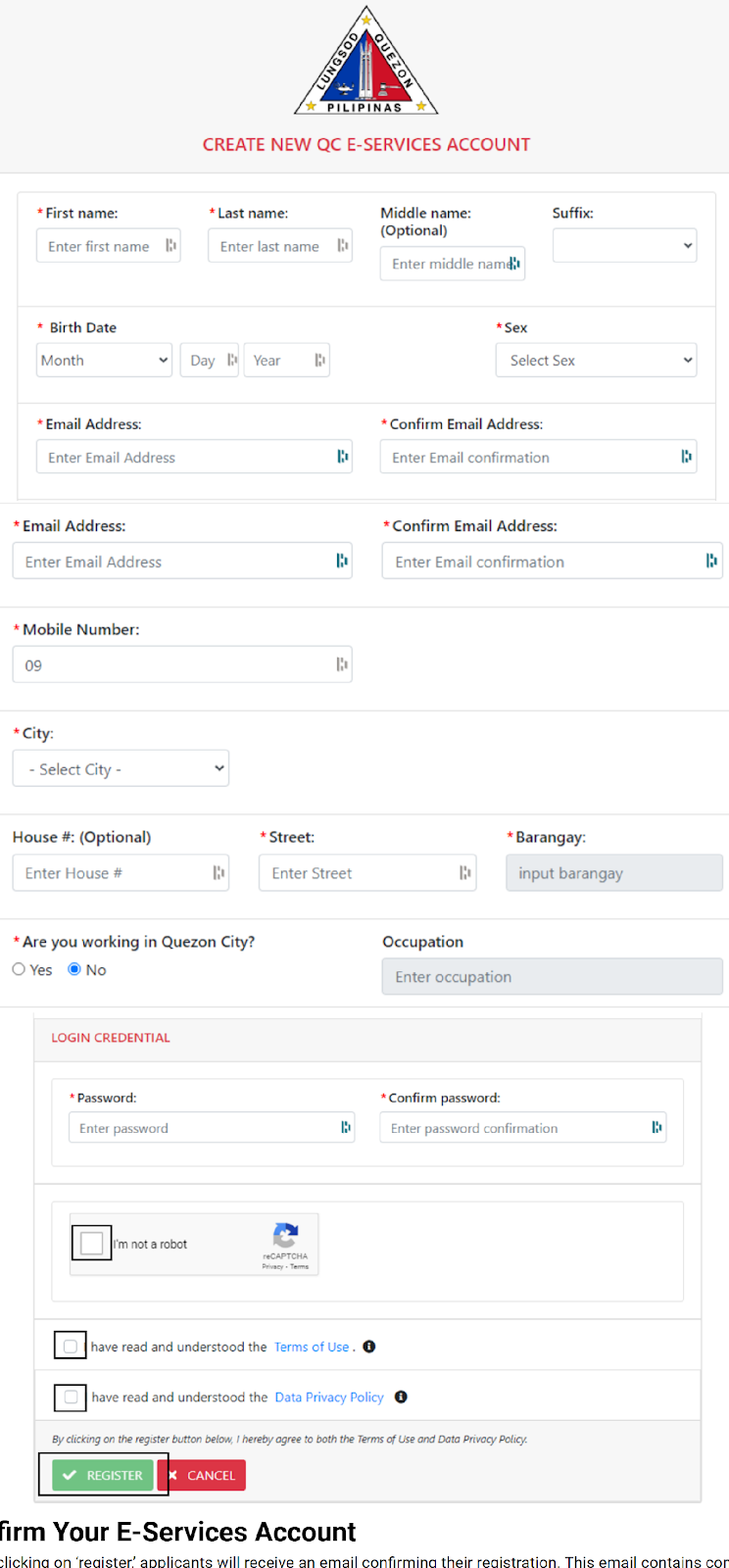 Fill out the required fields