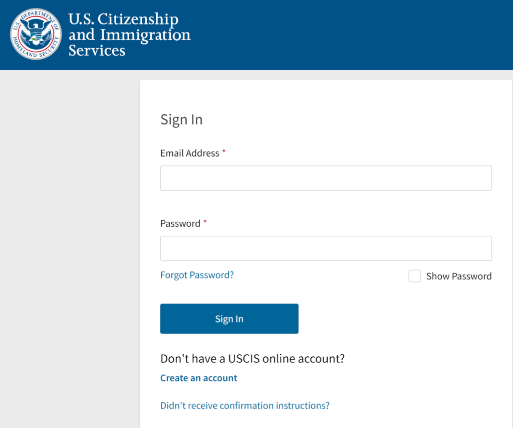 log in to the USCIS website