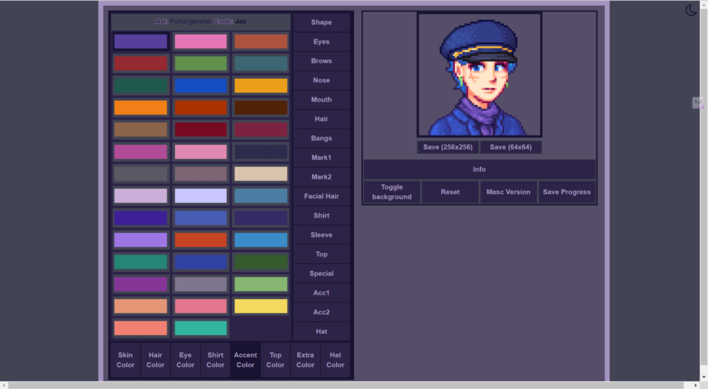 make pixel avatar on SDV Character Creator