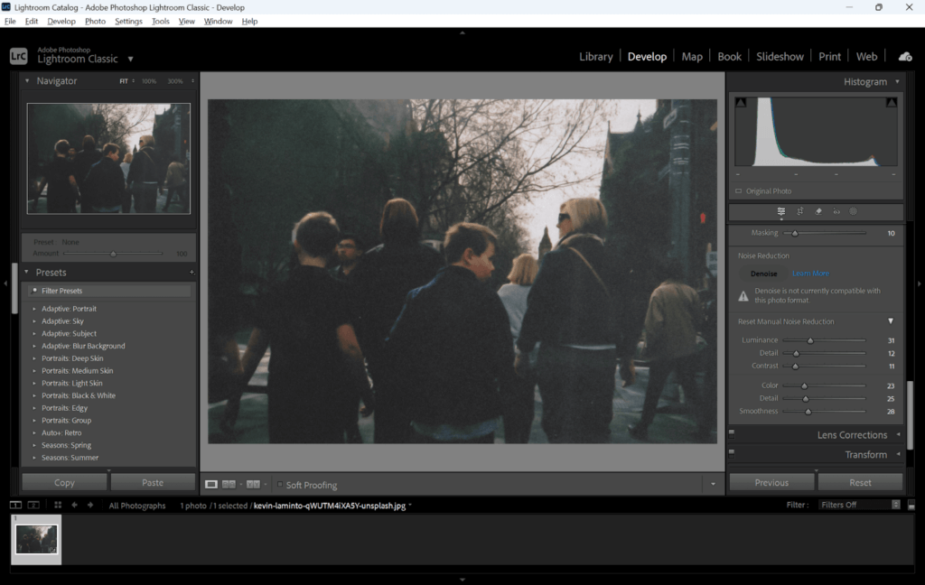 noise reduction on lightroom