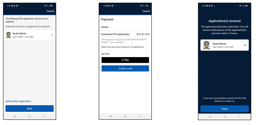 pay for the ETA app service fee