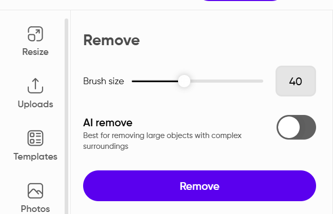 remove button on picsart