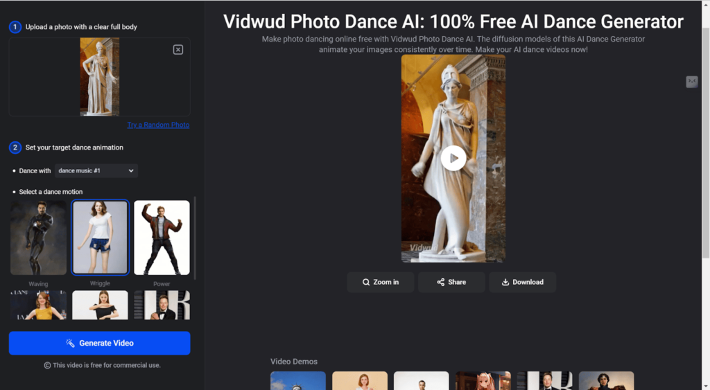 generate dancing videos on vidwud