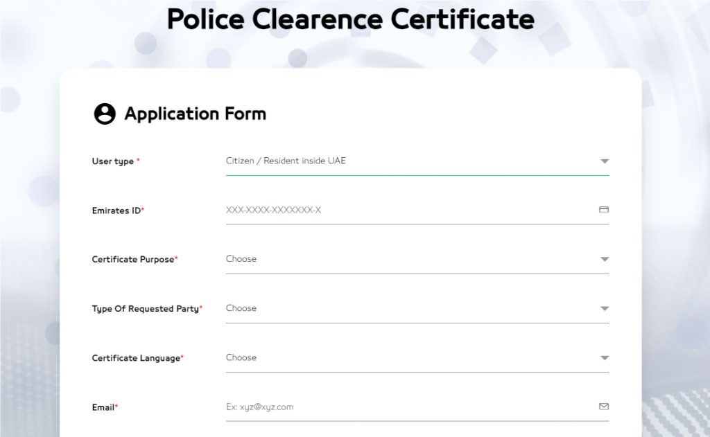 police clearance certificate application form