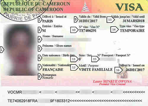 visa pour le cameroun