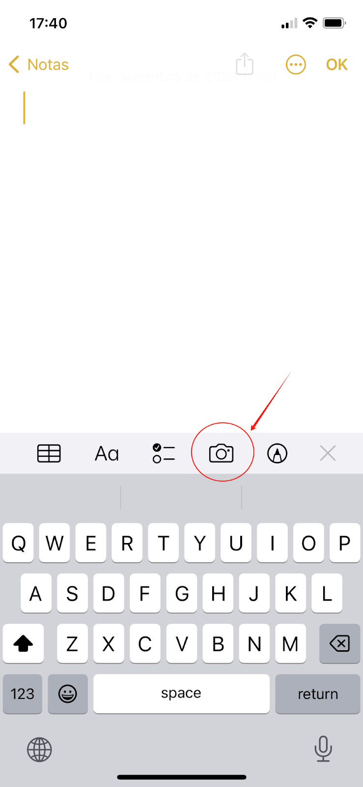 Camera icon on iPhone Notes