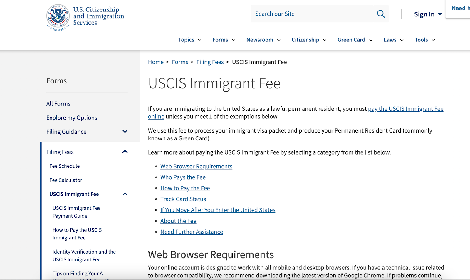 USCIS Immigrant Fee