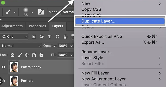 duplicate layer on Photoshop