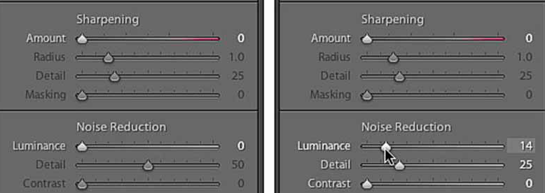 adjust sharpening and noise reduction on lightroom