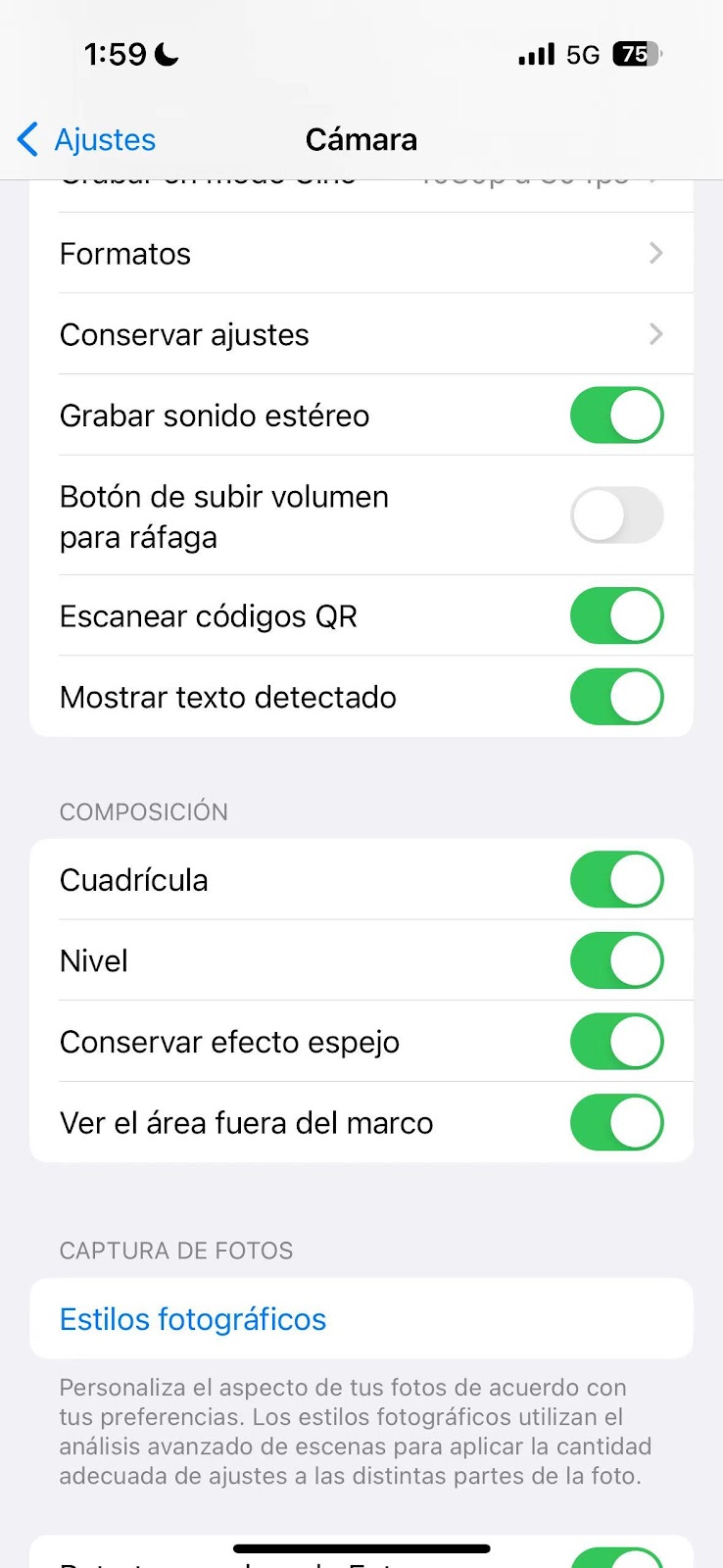 Configuração da câmera do iPhone